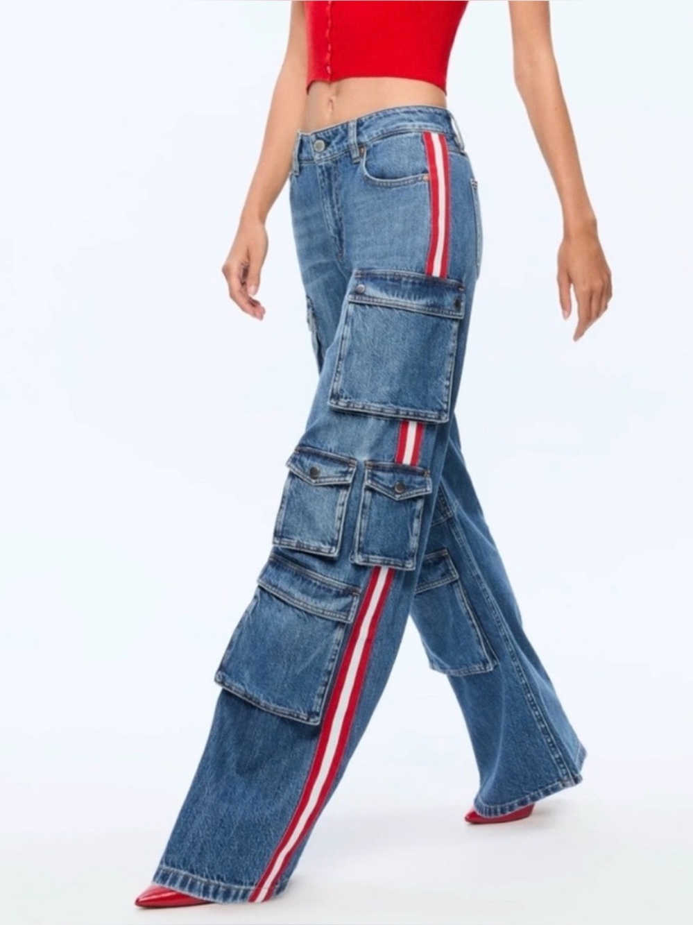 Alice + Olivia Olympia Mr. Baggy Side Stripe Cargo Jeans size 24
